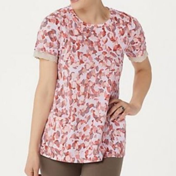 LOGO Printed Cotton Modal Top with Sleeve Detail - Picture 1 of 4